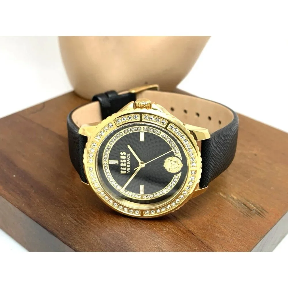 Versus by Versace Women's Watch VSPLM2521 Black Dial Gold Case Leather Band 40mm